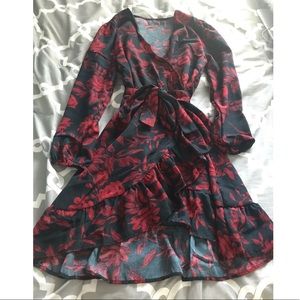 Red and black flowy dress